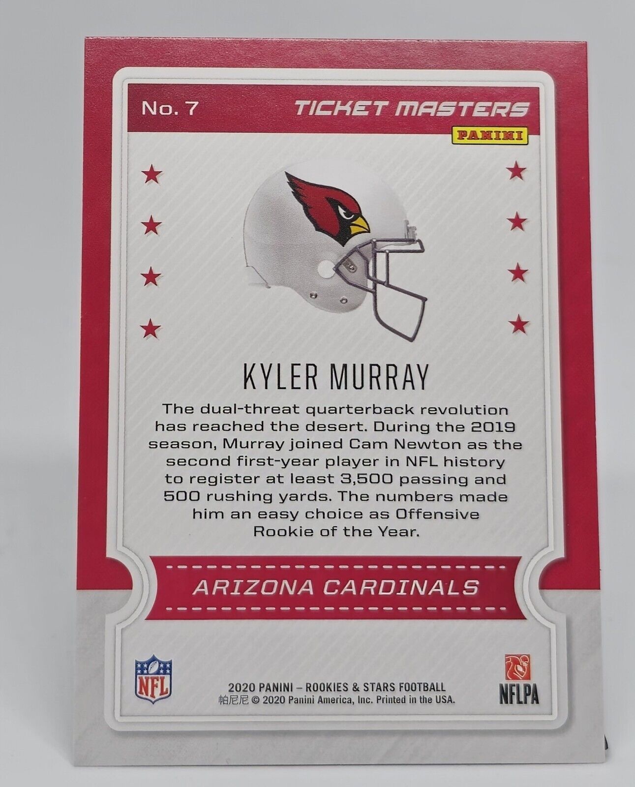 2020 Panini Rookies & Stars Kyler Murray Ticket Masters #7 Arizona Cardinals