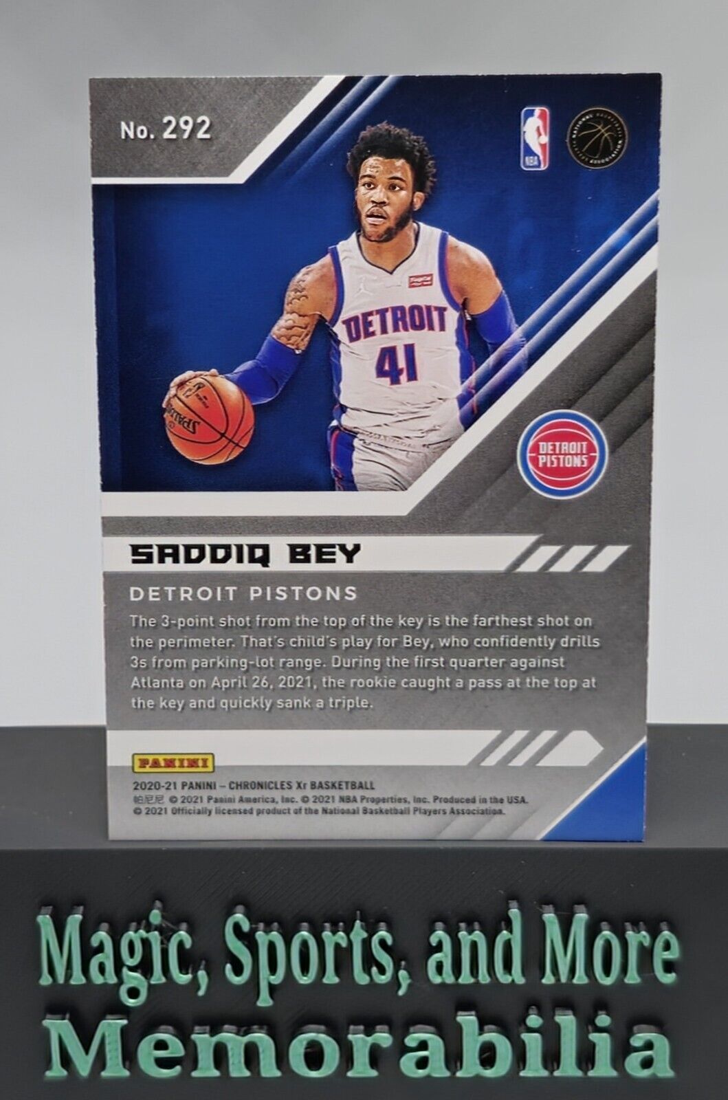 Saddiq Bey RC 2020-21 Panini Chronicles Teal XR Rookie Detroit Pistons #292