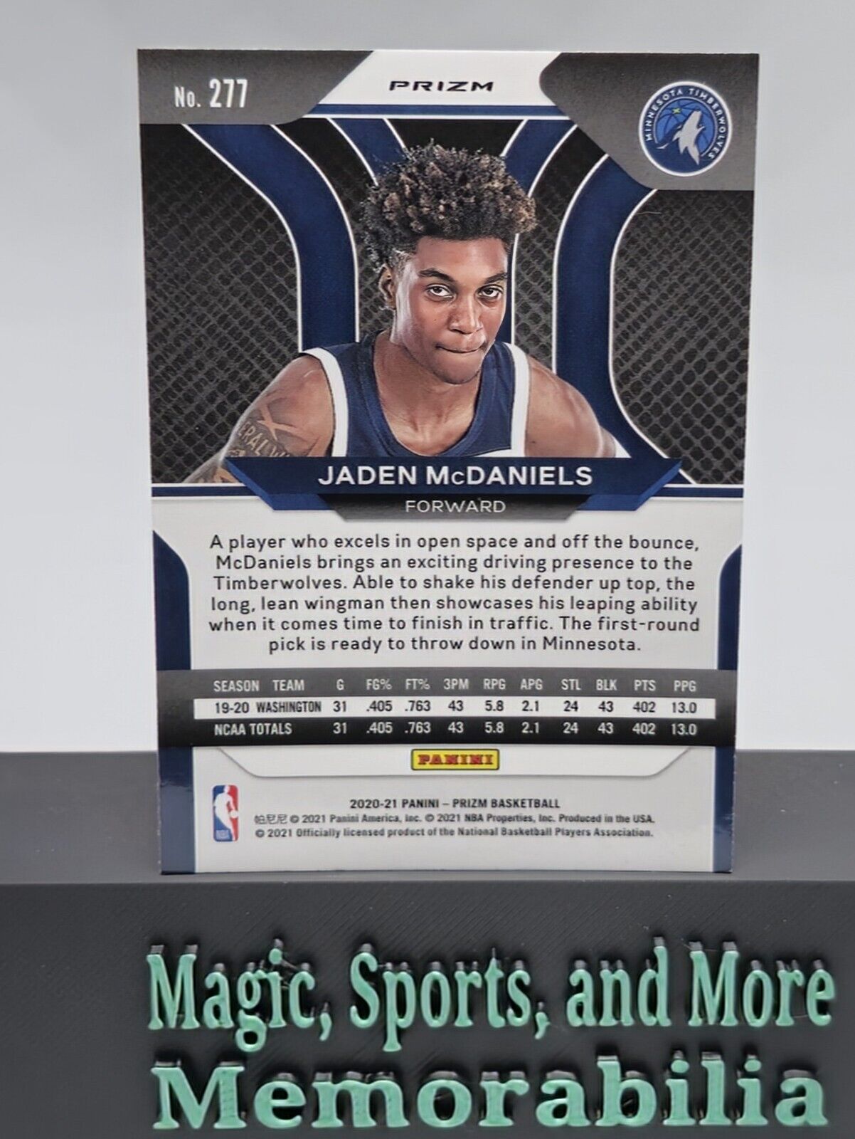 2020-21 Panini Prizm Jaden McDaniels Silver Prizm Rookie RC #277 Timberwolves