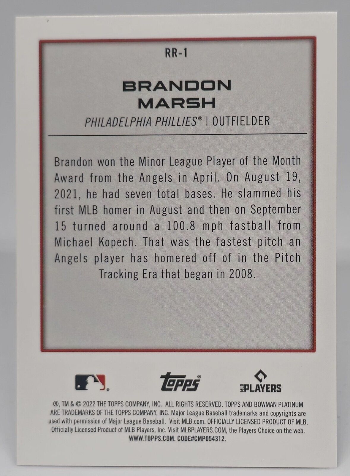 2022 Bowman Platinum #RR-1 Brandon Marsh Renowned Rookies