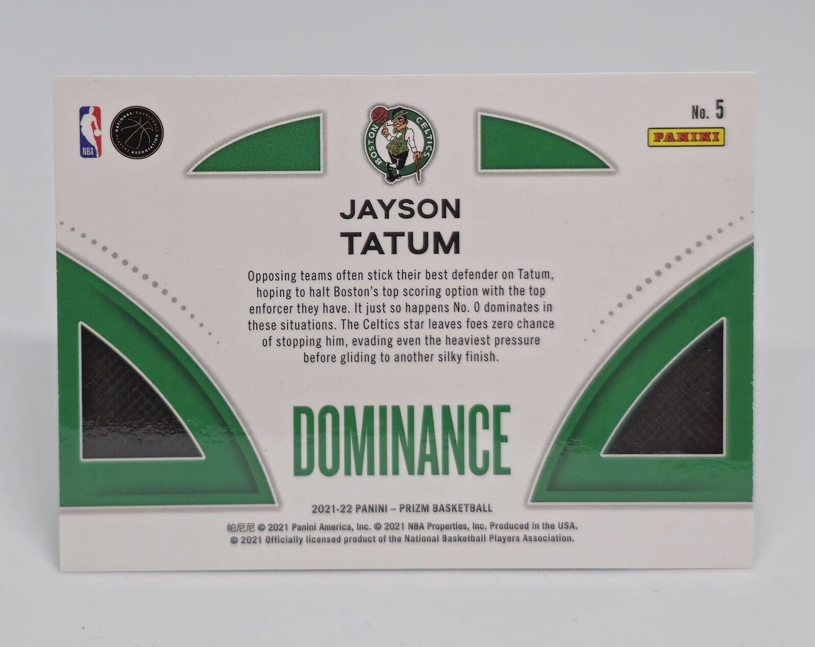 2021-22 Panini Prizm Jayson Tatum Dominance #5 Boston Celtics
