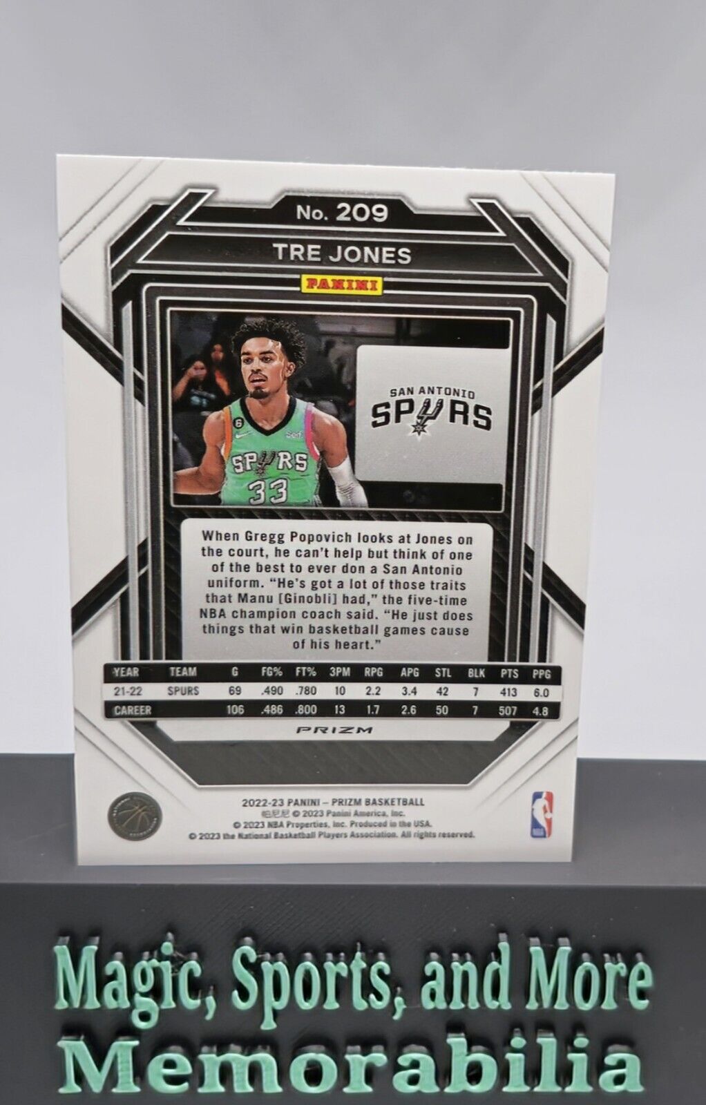 Tre Jones 2022-23 Panini Prizm Red Cracked Ice Prizm  #209 San Antonio Spurs