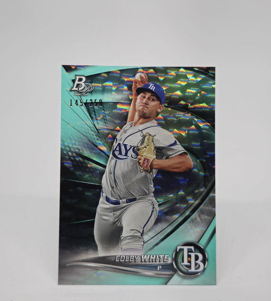 2022 Bowman Platinum Colby White Aqua Ice Foil Board /250 - Tampa Bay Rays